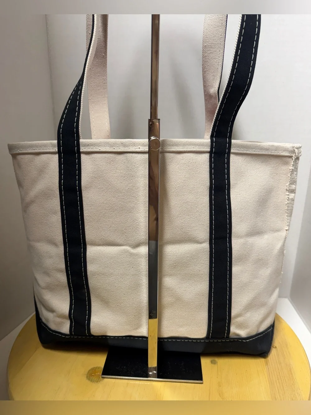 L.L. Bean Off White Boat and Tote Custom Cotton Canvas Bag Black Long Handles